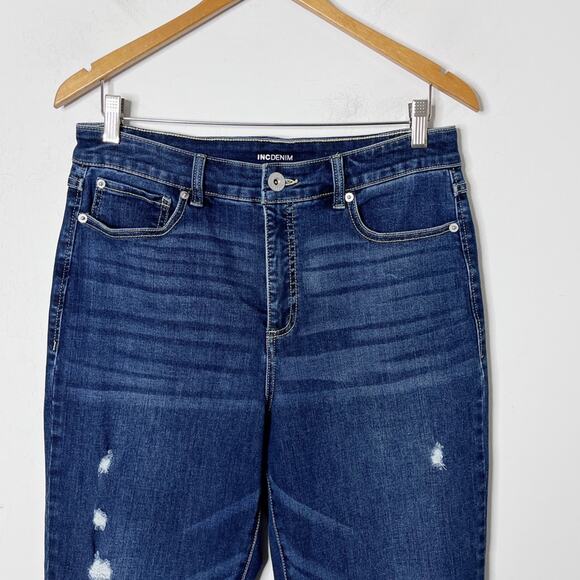 INC Women's Jeans 12/31 Embroidered-Cuff Cropped Dark Wash High Rise Distressed - Picture 4 of 11